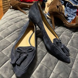 Navy suede tassel flats